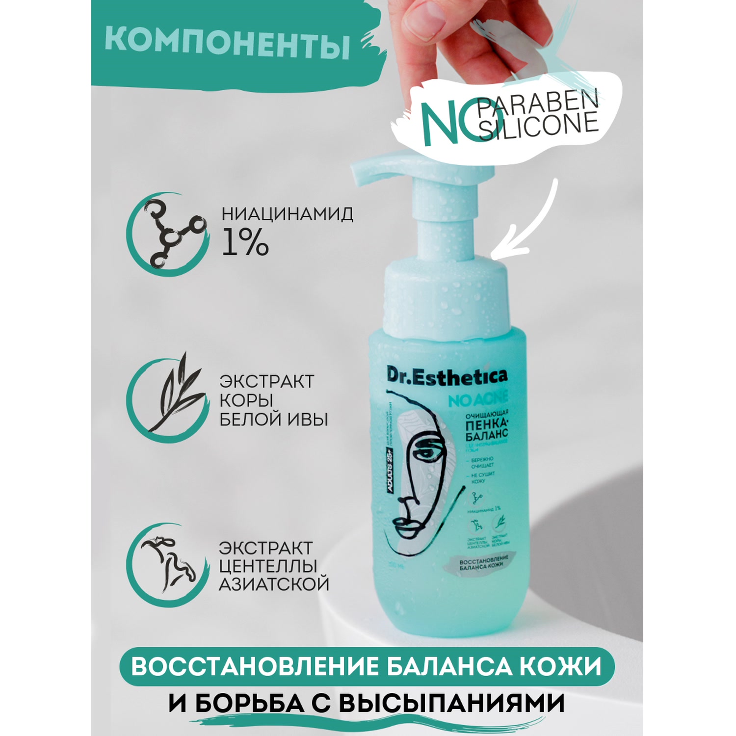 Доктор Эстетик Очищающая пенка-баланс, 200 мл (Dr. Esthetica, Adults) фото 4