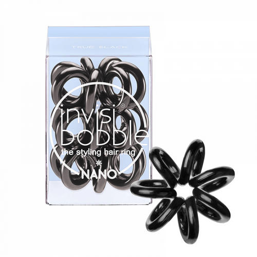 Инвизибабл Резинка для волос True Black (с подвесом) черный 3 шт. (Invisibobble, Nano) фото 0