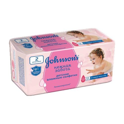 Джонсонс Беби Салфетки Нежная забота 128шт (Johnson's Baby, Для тела) фото 0