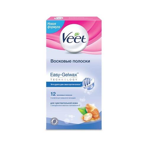 Вит Восковые полоски для чувствительной кожи c технологией Easy Gel-wax 12шт (Veet, Easy Gel-wax) фото 0