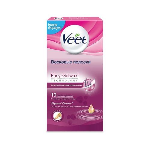 Вит Восковые полоски с ароматом бархатной розы и эфирными маслами Easy Gel-wax 10 шт (Veet, Easy Gel-wax) фото 0