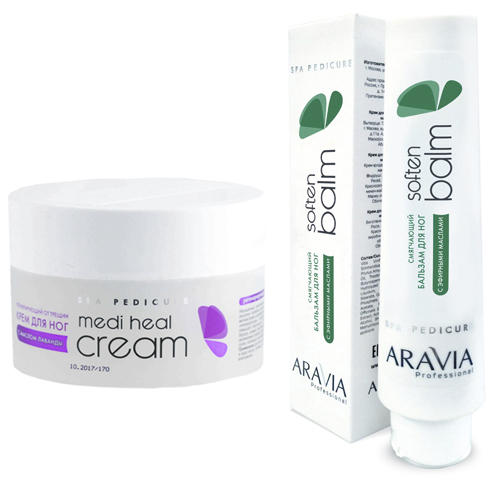 цена Aravia Professional Комплект Регенерирующий крем от трещин с маслом лаванды Medi Heal Cream, 150 мл + Бальзам для ног смягчающий с эфирными маслами Soften Balm, 100 мл (Aravia Professional, SPA педикюр)