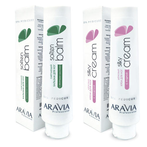 Aravia Professional Комплект Смягчающий бальзам для ног с эфирными маслами Soften Balm, 100 мл + Крем для ног шёлковый с пудрой Silky Cream, 100 мл (Aravia Professional, SPA педикюр)