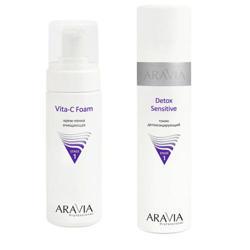 Aravia Professional Комплект Крем-пенка очищающая Vita-C Foam, 160 мл + Тоник детоксицирующий Detox Sensitive, 250 мл (Aravia Professional, Уход за лицом)