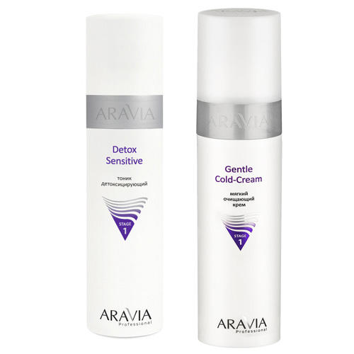 Aravia Professional Комплект Мягкий очищающий крем Gentle Cold-Cream, 250 мл + Тоник детоксицирующий Detox Sensitive, 250 мл (Aravia Professional, Уход за лицом) aravia professional комплект мягкий очищающий крем gentle cold cream 250 мл тоник детоксицирующий detox sensitive 250 мл aravia professional уход за лицом