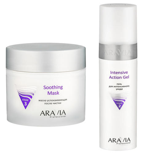 Aravia Professional Комплект Гель для интенсивного ухода Intensive Action Gel, 250 мл + Маска успокаивающая после чистки 300 мл (Aravia Professional, Уход за лицом)