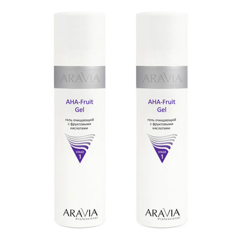 Aravia Professional Комплект гель очищающий с фруктовыми кислотами AHA - Fruit Gel, 2 шт х 250 мл (Aravia Professional, Уход за лицом) aha гидрофильное масло для снятия макияжа с фруктовыми кислотами для нормальной и комбинированной кожи 200 мл aha basic