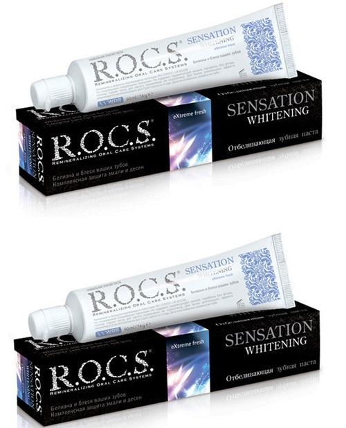 Купить R.O.C.S. Комплект Зубная паста Сенсационное отбеливание 2х74 гр. (R.O.C.S., Для Взрослых), Россия