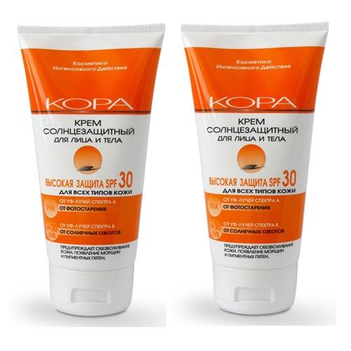 Кора Комплект Крем солнцезащитный SPF 30 для лица и тела 2х150 мл. фото