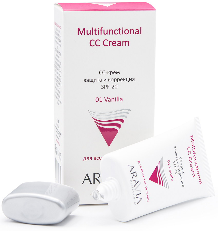 Аравия Профессионал СС-крем защитный SPF-20 Multifunctional CC Cream Vanilla 01, 50 мл (Aravia Professional, Уход за лицом) фото 2
