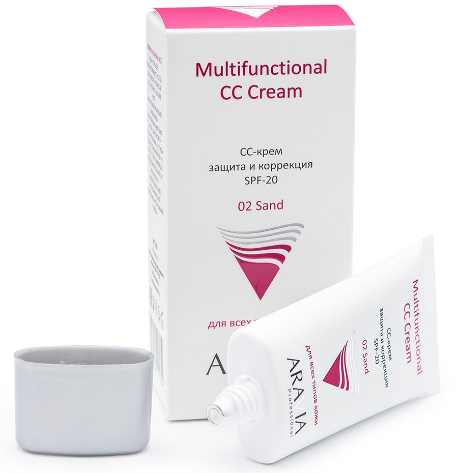 Аравия Профессионал СС-крем защитный SPF-20 Multifunctional CC Cream Sand 02, 50 мл (Aravia Professional, Уход за лицом) фото 2