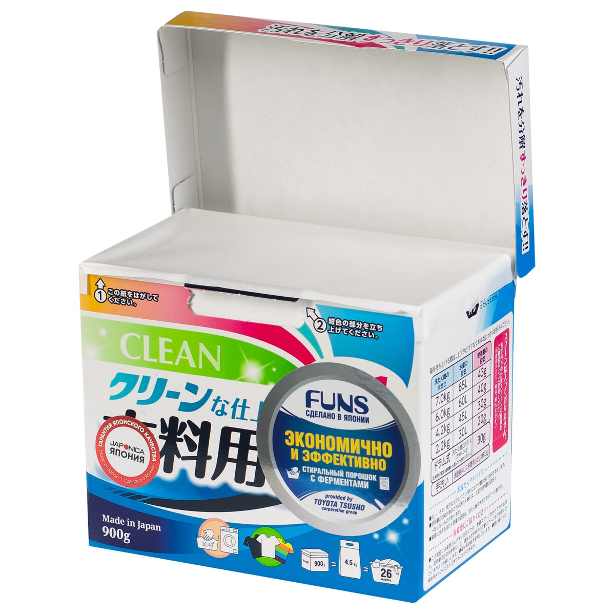 Фанс Стиральный порошок с ферментом яичного белка для отстирывания стойких пятен Clean, 900 г (Funs, Для стирки) фото 1
