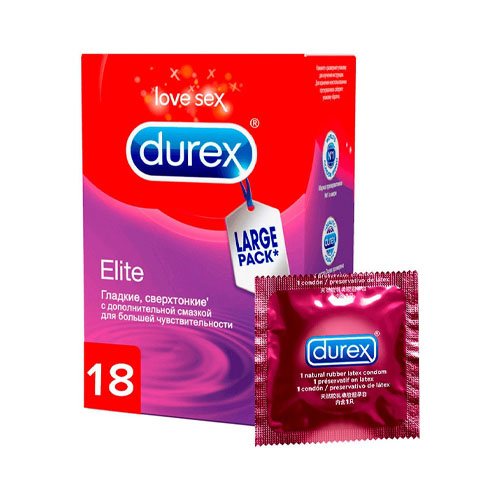Durex Презервативы Elite гладкие сверхтонкие №18 (Durex, Презервативы) презервативы сверхтонкие латексные с точками 5 типов 30 шт