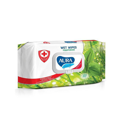 Купить Aura Влажные салфетки для всей семьи с антибактериальным эффектом в ассортименте 120 штук с крышкой (Aura, Влажные салфетки)