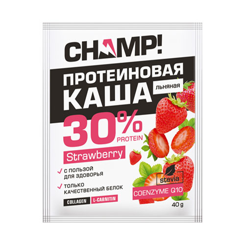 Леовит Каша Champ протеиновая льняная Клубничная с коэнзимом Q10, 40 г (Леовит, Champ)