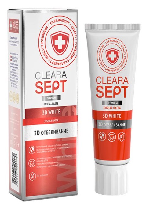 CLEARASEPT Зубная паста, 3D WHITE «3D Отбеливание», 75 мл (CLEARASEPT, Дентальная косметика)