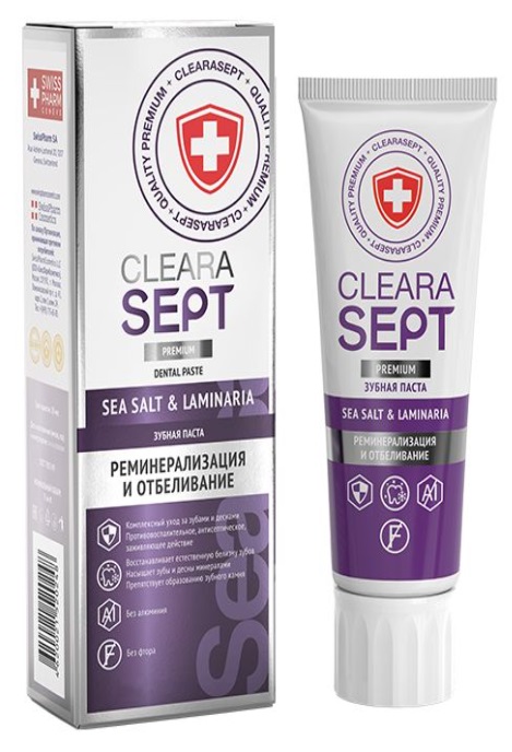 Клерасепт Зубная паста, Sea Salt & Laminaria «Реминерализация и отбеливание», 75 мл (Clearasept, Дентальная косметика) фото 0