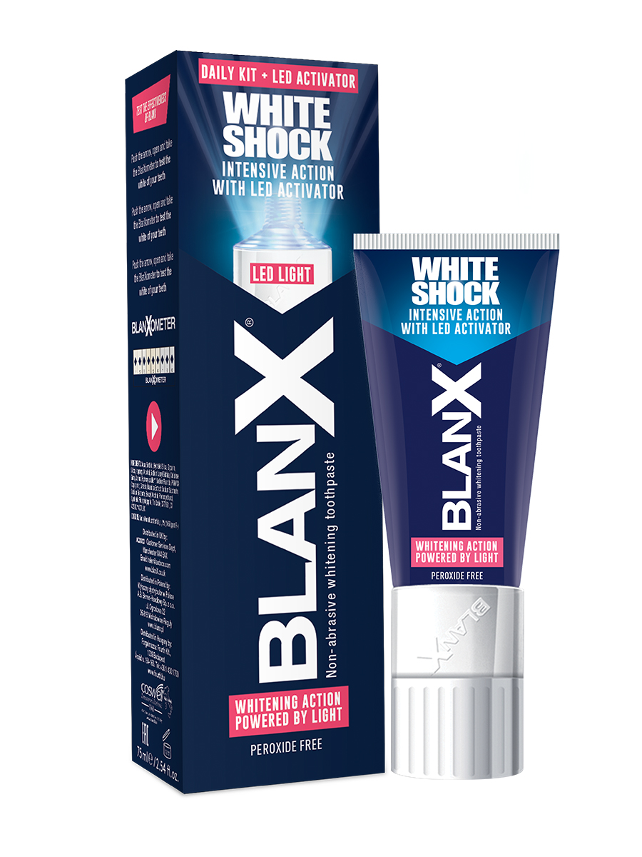 Бланкс Зубная паста отбеливающая Вайт шок со светдиодным активатором 50мл (Blanx, Специальный уход Blanx) фото 0