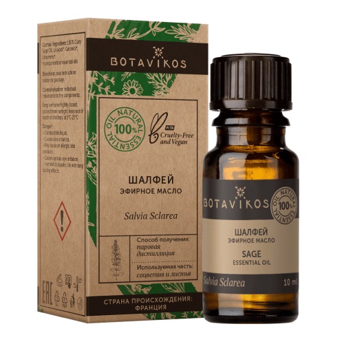 Botavikos Эфирное масло 100% Шалфей Мускатный 10 мл (Botavikos, Эфирные масла) aura cacia 100% ные эфирные масла мускатный шалфей регулирует водно солевой баланс 0 5 жидких унций 15 мл