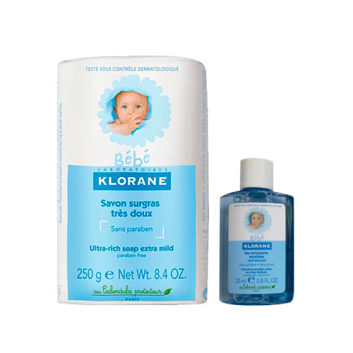 Клоран Набор Bebe: Детское Сверхпитательное мыло 250 г + Детcкая мицеллярная вода 25 мл (Klorane, Klorane Bebe) фото 0