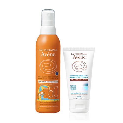 Авен Набор Детский спрей SPF 50+, 200 мл + Крем-гель восстанавливающий после солнца, 50 мл (Avene, Suncare) фото 0
