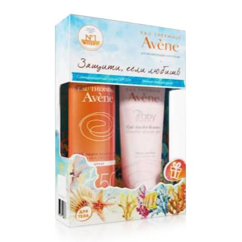 Авен Набор Спрей солнцезащитный SPF 50+, 200 мл + Гель для душа 100 мл (Avene, Suncare) фото 0
