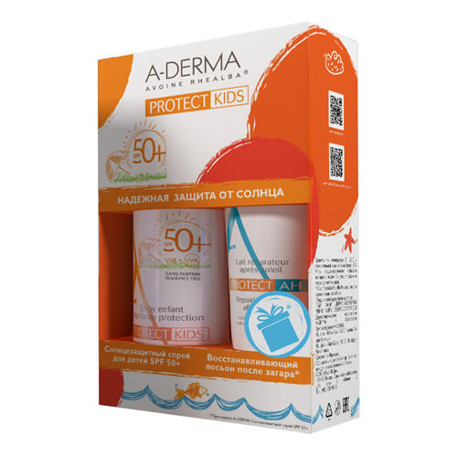 Адерма Набор Cолнцезащитный спрей для детей SPF50+, 200 мл + AH Восстанавливающий лосьон после загара 100мл (A-Derma, Protect) фото 0