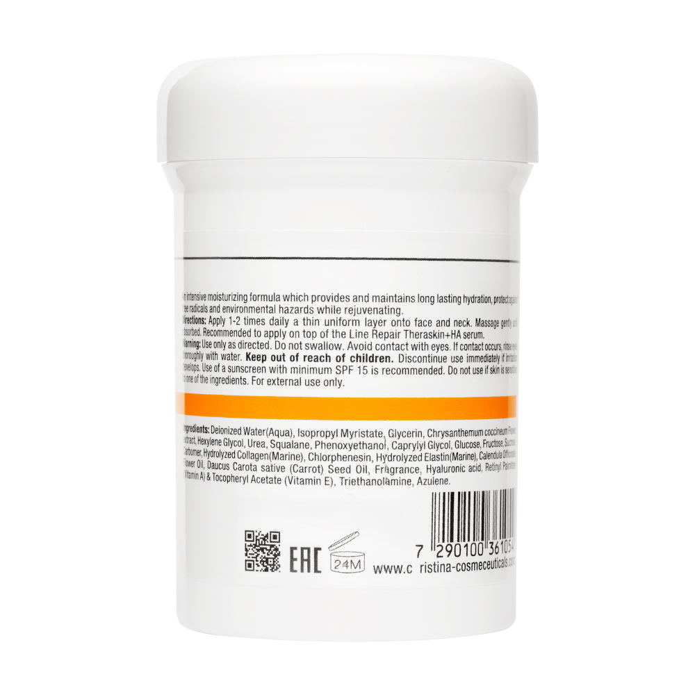 Кристина Увлажняющий крем с витаминами А, Е и гиалуроновой кислотой для сухой кожи «Эластин, коллаген, морковное масло», 250 мл (Christina, Препараты общей линии) Кристина Увлажняющий крем с витаминами А, Е и гиалуроновой кислотой для сухой кожи «Эластин, коллаген, морковное масло», 250 мл (Christina, Препараты общей линии) фото 1