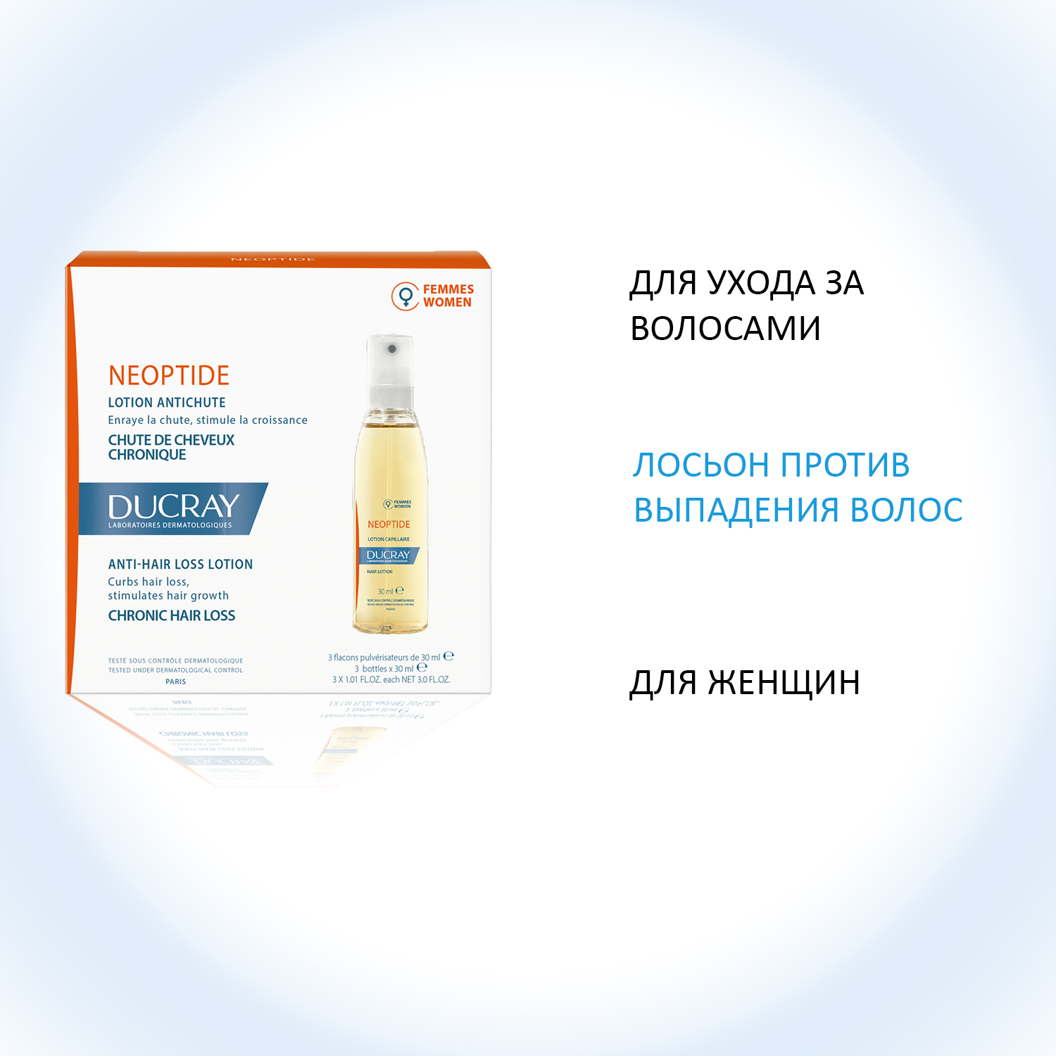 Дюкрэ Неоптид Биостимулирующий лосьон против выпадения волос (3 флакона по 30 мл) (Ducray, Выпадение волос) фото 1