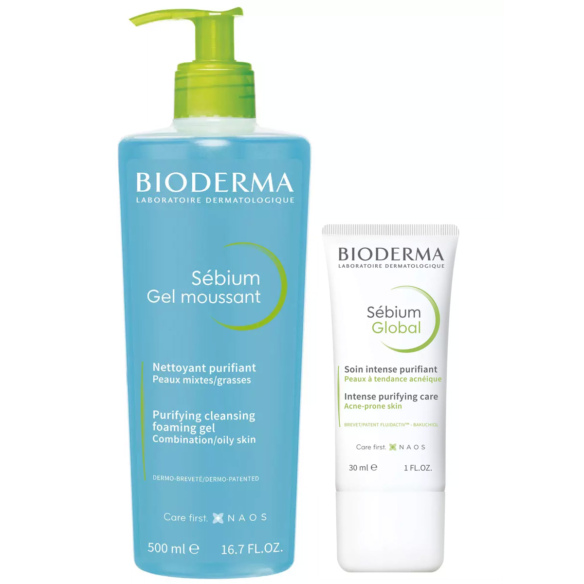 Bioderma Набор: крем Global против воспалений и черных точек 30 мл + очищающий гель 500 мл (Bioderma, Sebium)