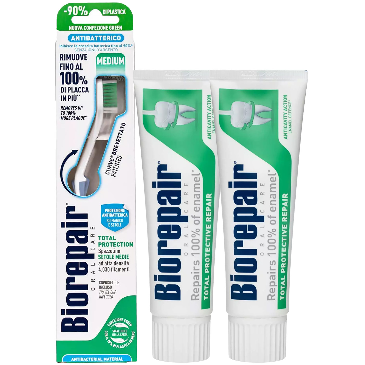 Биорепейр Программа Total Protection очищение: зубная щетка + зубная паста 2 х 75 мл (Biorepair, Ежедневная забота) фото 2