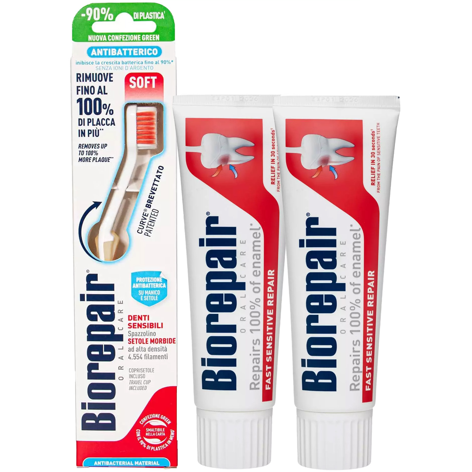 Биорепейр Программа Sensitive очищение: зубная щетка + зубная паста 2 х75 мл (Biorepair, Чувствительные зубы) фото 2