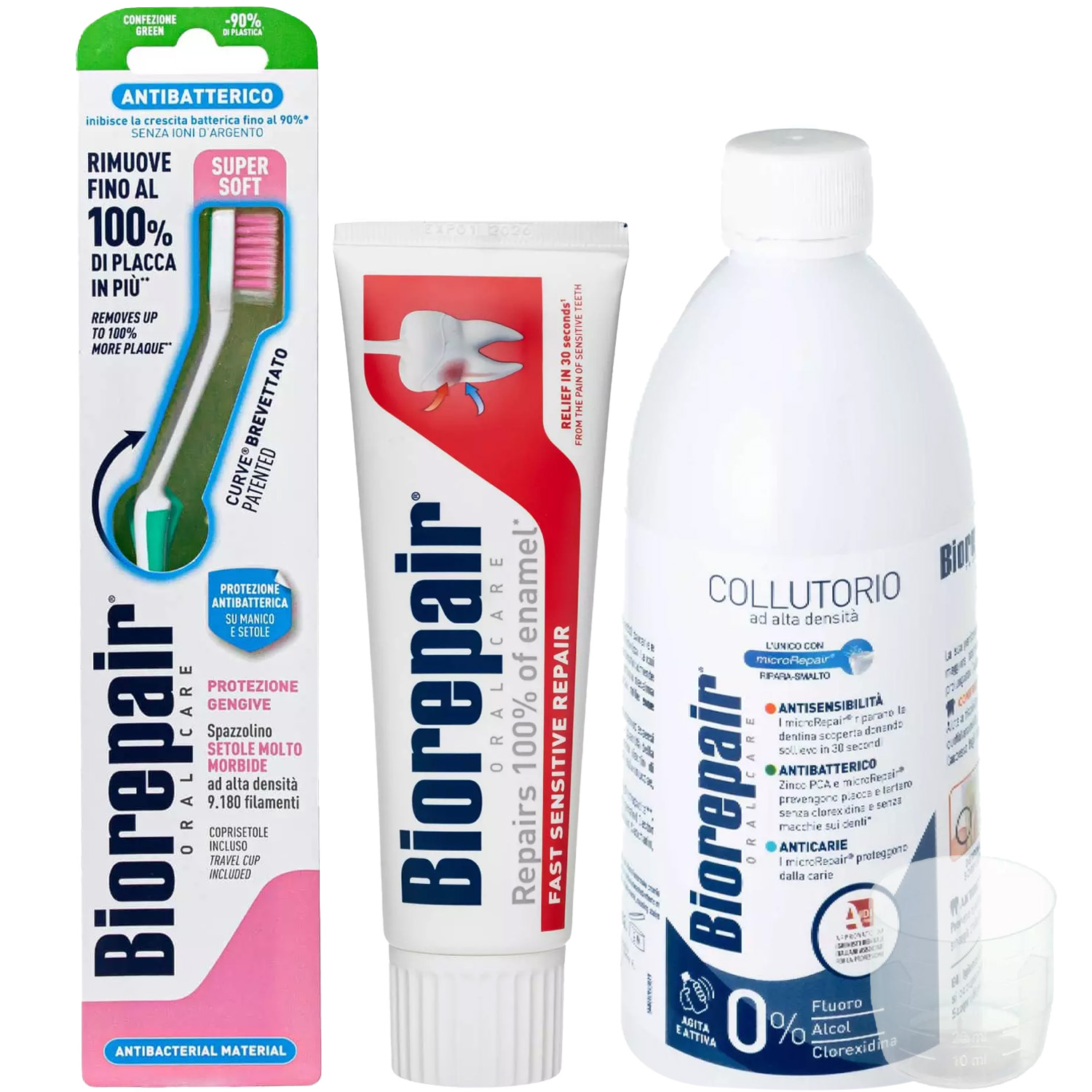 Биорепейр Программа Sensitive комплексный уход: зубная щетка + зубная паста 75 мл + ополаскиватель 500 мл (Biorepair, Чувствительные зубы) Биорепейр Программа Sensitive комплексный уход: зубная щетка + зубная паста 75 мл + ополаскиватель 500 мл (Biorepair, Чувствительные зубы) фото 2