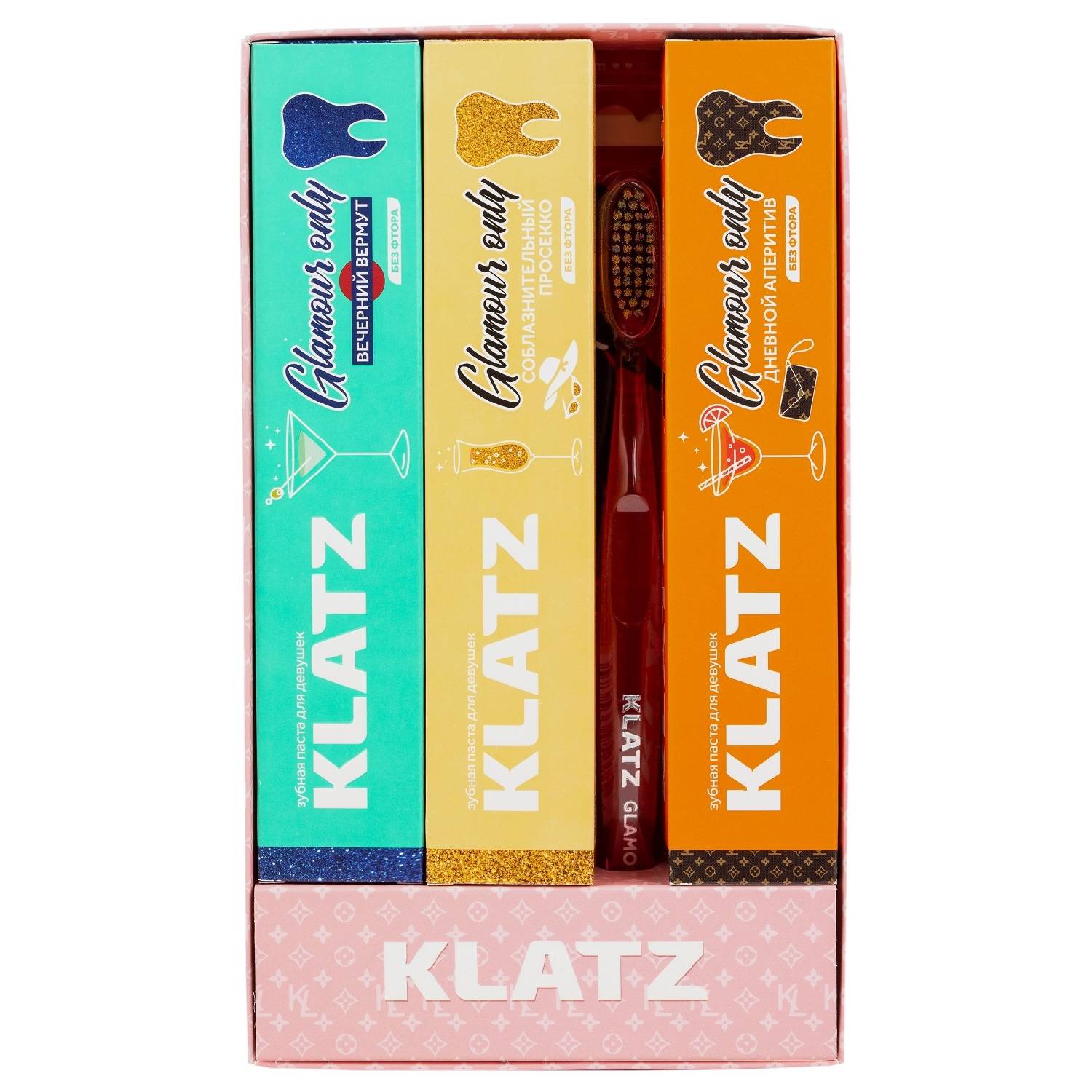 Клатц Набор для девушек: зубная паста Апероль шприц 75 мл + зубная паста Вечерний вермут 75 мл + зубная паста Соблазнительный просекко 75 мл + зубная щетка 1 шт (Klatz, Glamour Only) Клатц Набор для девушек: зубная паста Апероль шприц 75 мл + зубная паста Вечерний вермут 75 мл + зубная паста Соблазнительный просекко 75 мл + зубная щетка 1 шт (Klatz, Glamour Only) фото 1