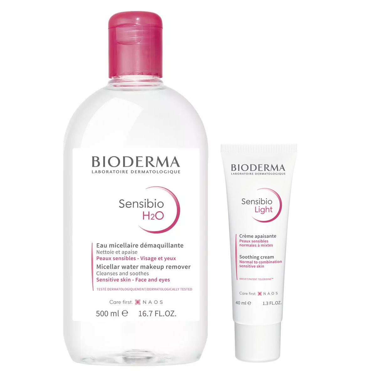 Биодерма Набор: мицеллярная вода 500 мл + увлажняющий крем Light 40 мл (Bioderma, Sensibio) фото 0