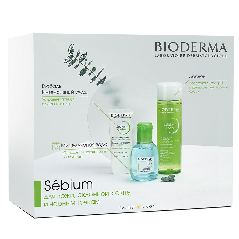 

Bioderma Набор для кожи, склонной к акне и черным точкам (тонизирующий лосьон 200 мл + крем Global 30 мл + мицеллярная вода 100 мл) (Bioderma, Sebium), Sebium