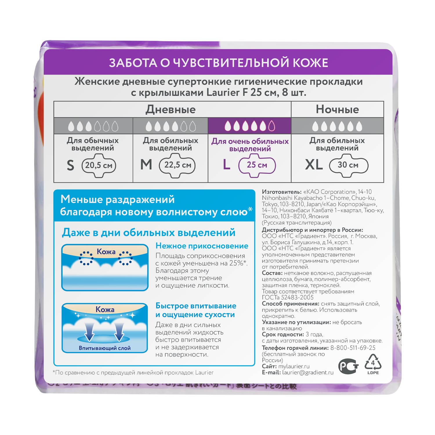 Лорие Женские дневные супертонкие прокладки с крылышками 5 капель размер L, 8 шт (Laurier, Гигиенические) фото 1