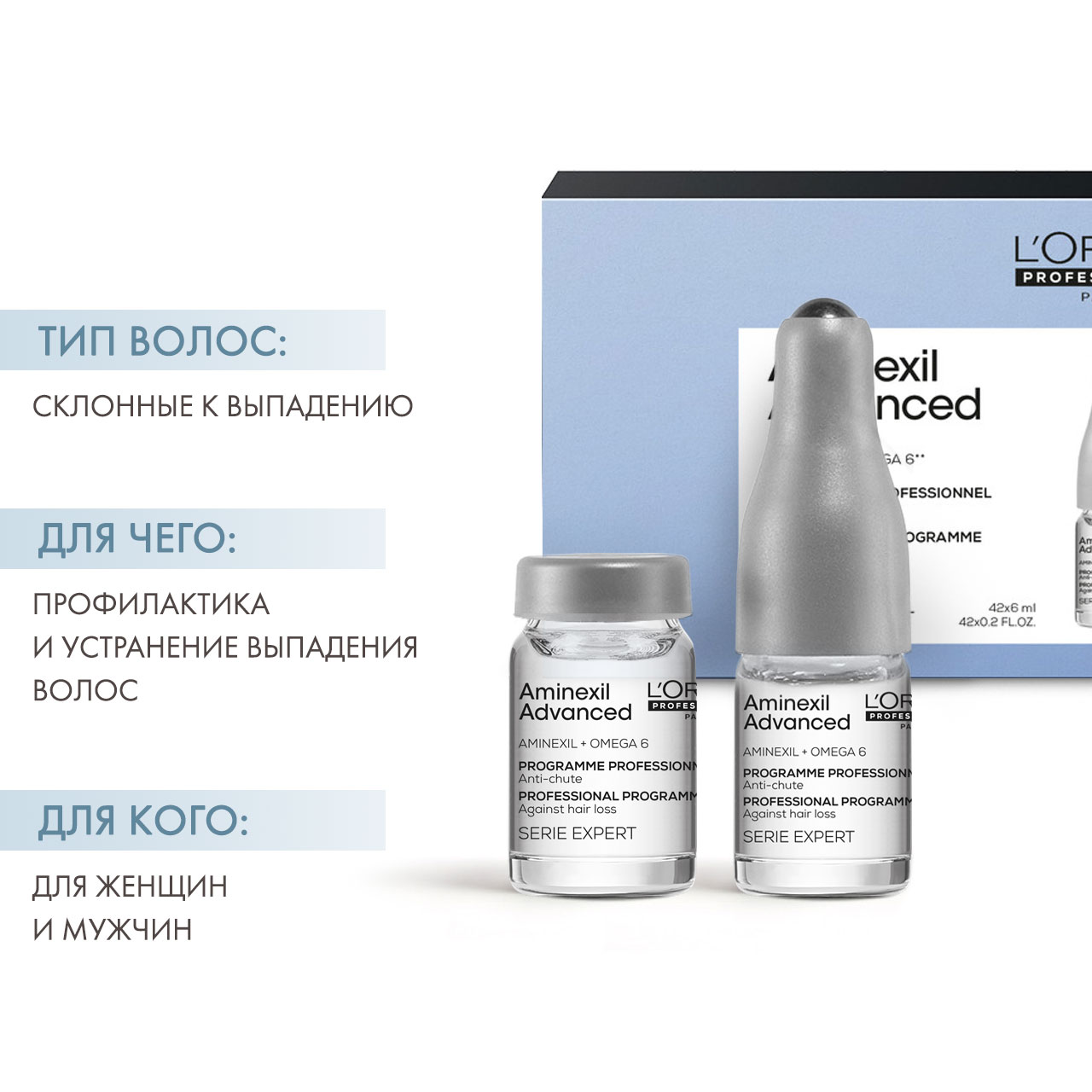 Лореаль Профессионель Лосьон в монодозах Aminexil Advanced от выпадения волос, 42 х 6 мл (L'oreal Professionnel, Serie Expert) фото 1