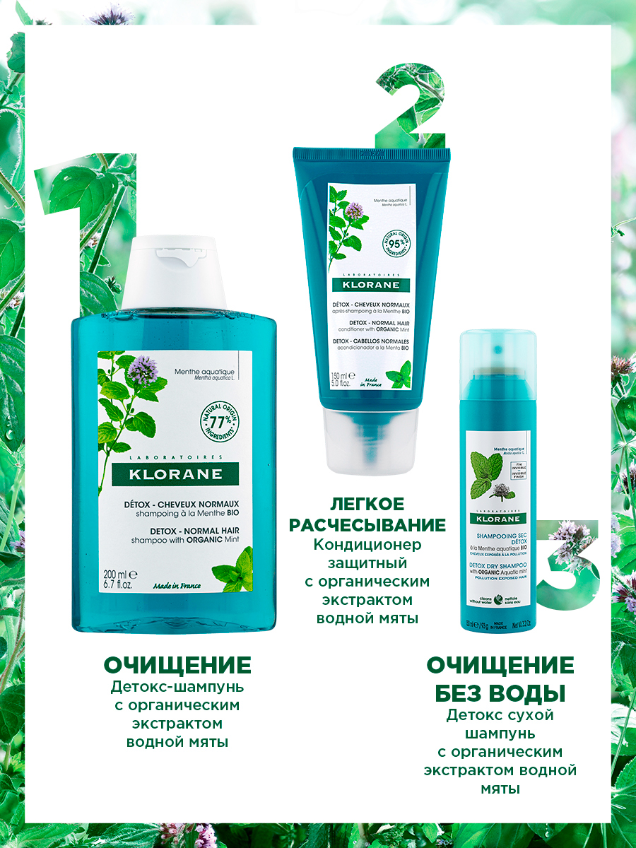 Клоран Сухой шампунь детокс с экстрактом водной мяты, 150 мл (Klorane, Водная мята) фото 4