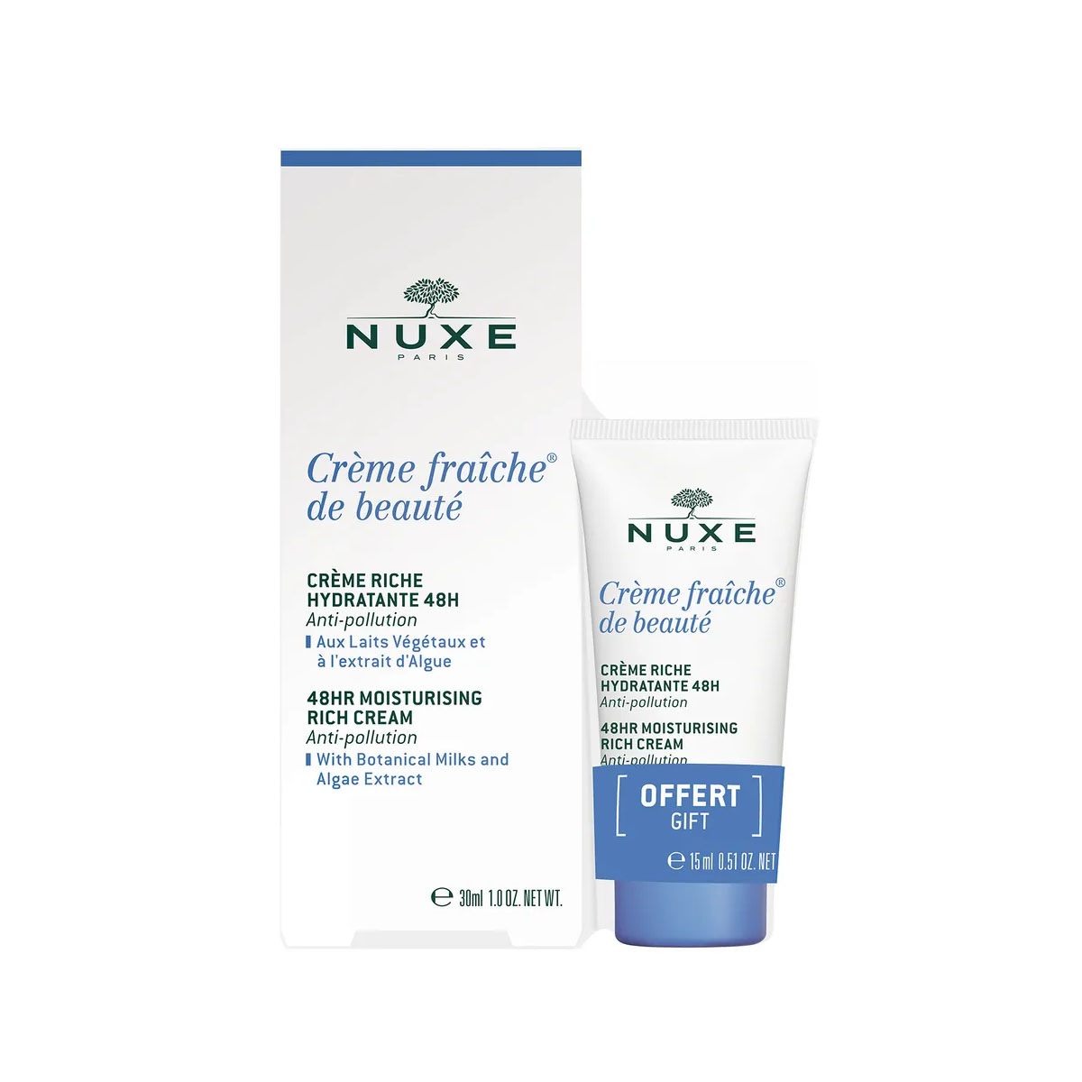 Нюкс Набор: Увлажняющий крем 48 часов Creme Hydratante 48H, 30 мл+ 15 мл Offert Gift (Nuxe, Creme fraiche de beaute) фото 0