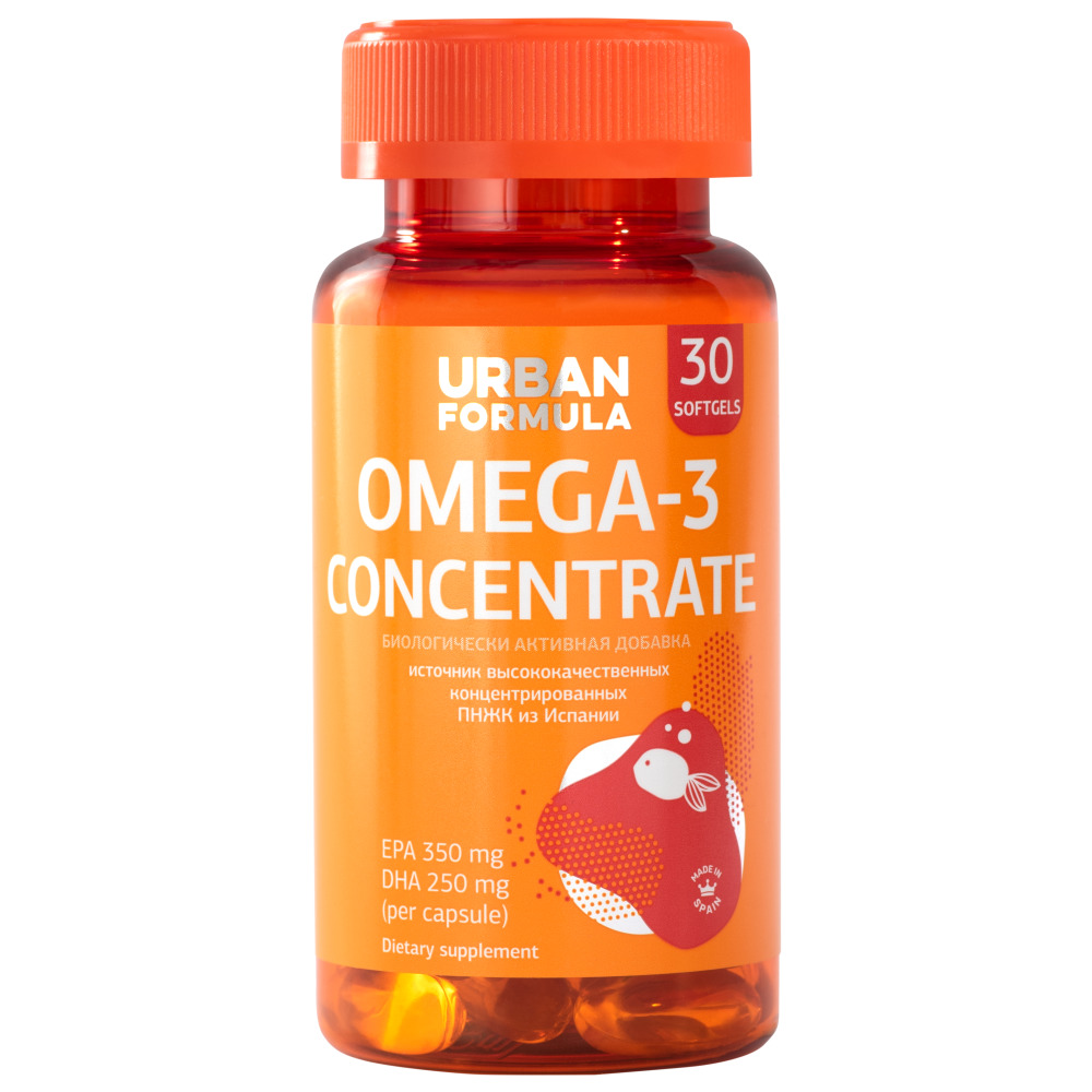 Урбан Формула Биологически активная добавка к пище Omega-3 Concentrate DHA EPA, 30 капсул (Urban Formula, General) фото 0