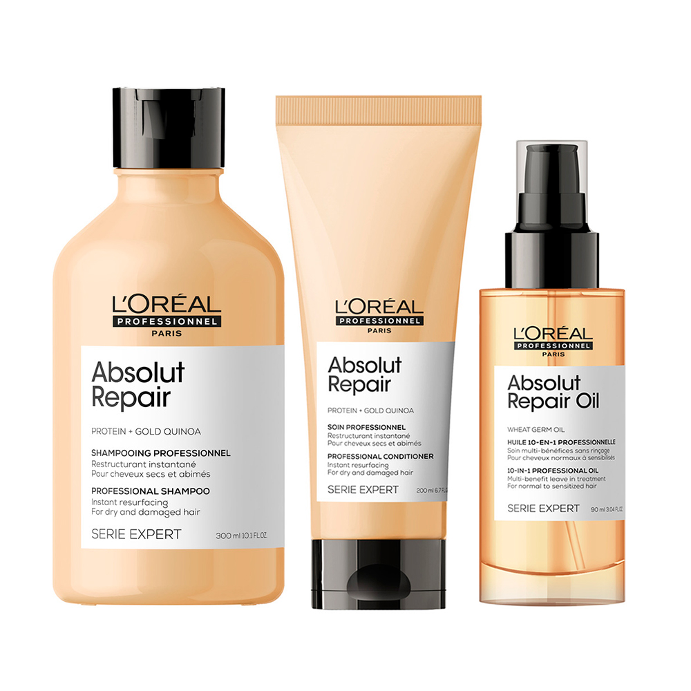 L'oreal Professionnel Набор Absolut Repair для восстановления поврежденных волос: Шампунь, 300 мл + Кондиционер, 200 мл + Масло, 90 мл (L'oreal Professionnel, Serie Expert) масло для восстановления поврежденных волос l oreal professionnel oil 10in1 serie expert absolut repair 90 мл