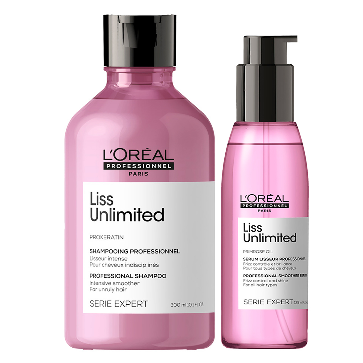 цена L'oreal Professionnel Набор для непослушных волос Liss Unlimited: Разглаживающая сыворотка, 125 мл + Шампунь, 300 мл (L'oreal Professionnel, Serie Expert)