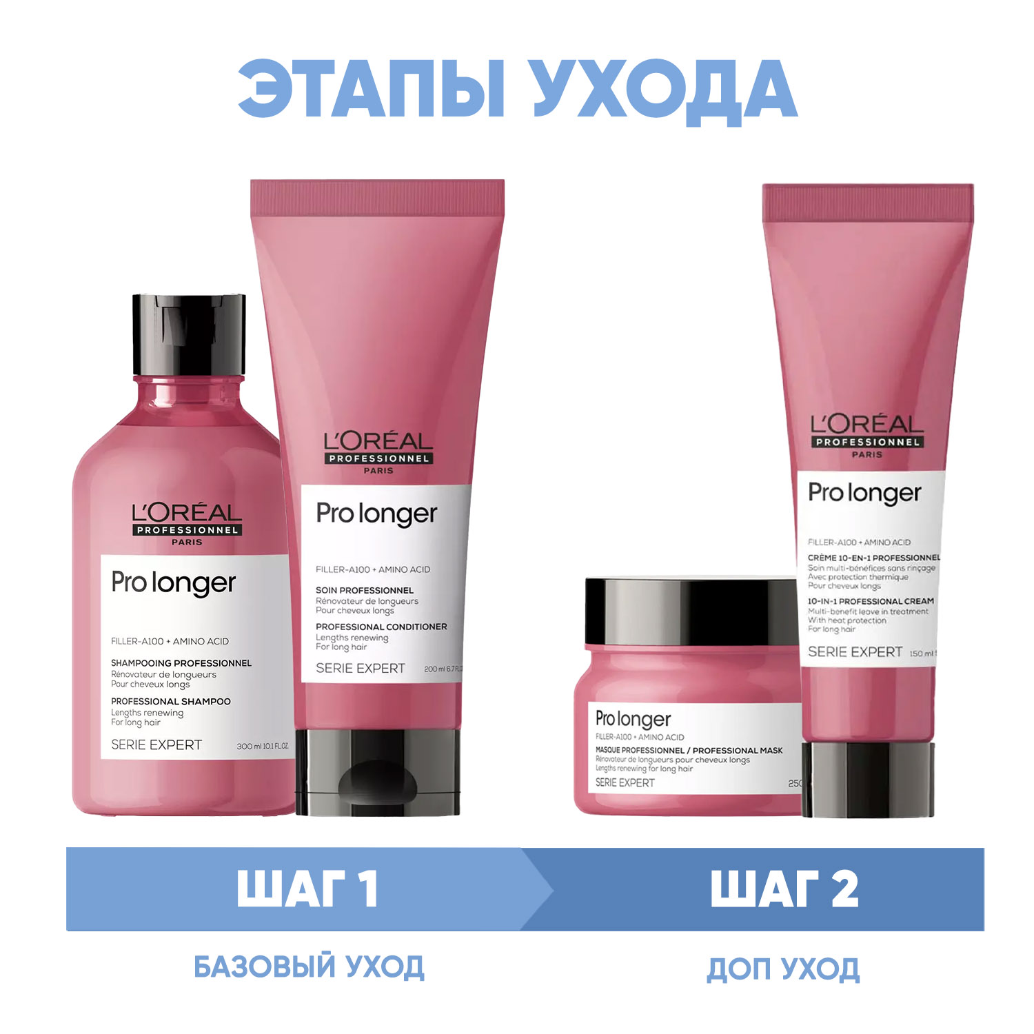 Лореаль Профессионель Программа Pro Longer комплексный уход: шампунь 300 мл + кондиционер 200 мл + маска 250 мл + термозащита 150 мл (L'oreal Professionnel, Serie Expert) фото 1