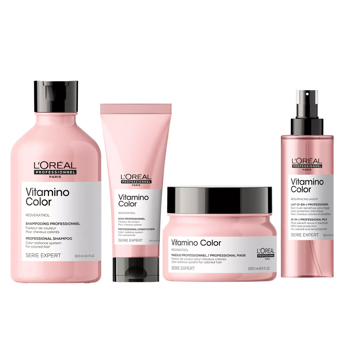 L'oreal Professionnel Набор Vitamino Color: Шампунь, 300 мл + Кондиционер, 200 мл + Маска, 250 мл + Термозащитный спрей, 190 мл (L'oreal Professionnel, Serie Expert) vitamino color термозащитный спрей для окрашенных волос 190м