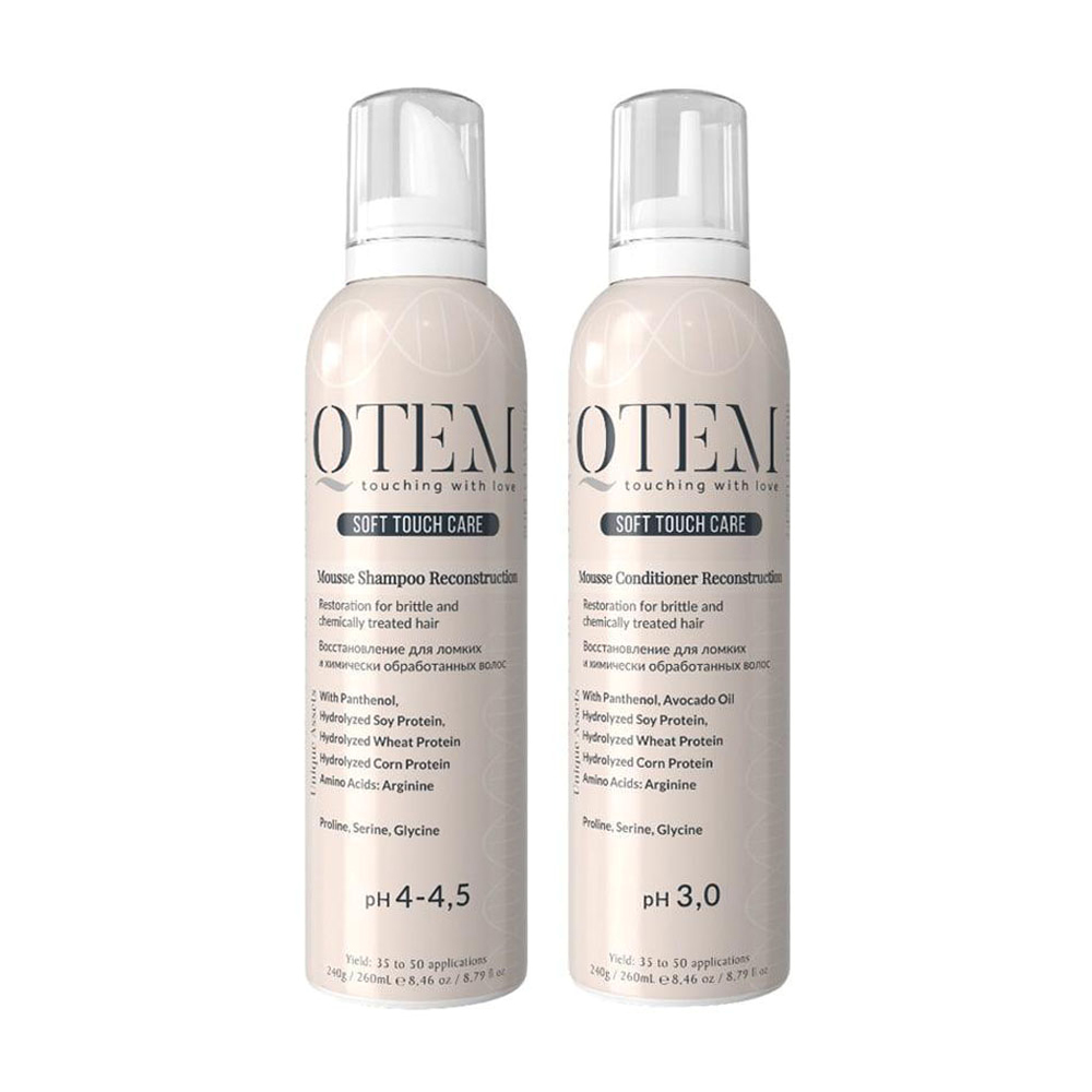 Кьютэм Набор для ломких и химически поврежденных волос (шампунь 260 мл + кондиционер 260 мл) (Qtem, Soft Touch Care) фото 0