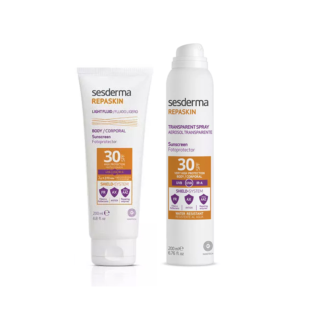 Sesderma Набор Защита от солнца SPF 30: крем-гель 200 мл + спрей для тела 200 мл (Sesderma, Repaskin)