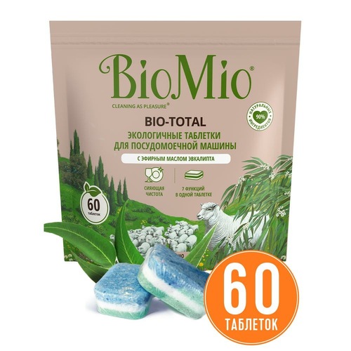 БиоМио Экологичные таблетки Bio-Total 7-в-1 с эфирным маслом эвкалипта для посудомоечной машины, 60 шт (BioMio, Посуда) фото 0