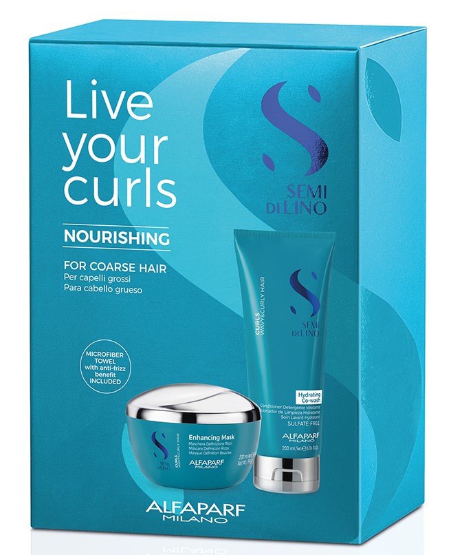 Подарочный набор Curly-Kit Live Your Curls Nourishing: кондиционер 200 мл + маска 200 мл + полотенце (ALFAPARF MILANO, Уход) фото 0