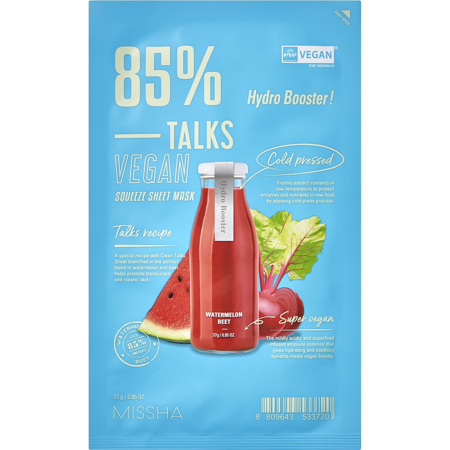 Миша Тканевая увлажняющая маска для лица Talks Vegan Squeeze Hydro Booster, 27 г (Missha, Маски) фото 0